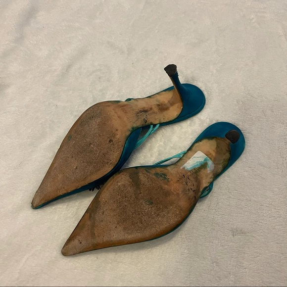 Vintage 90s y2k Manolo Blahnik blue mule sandals - Picture 4 of 8